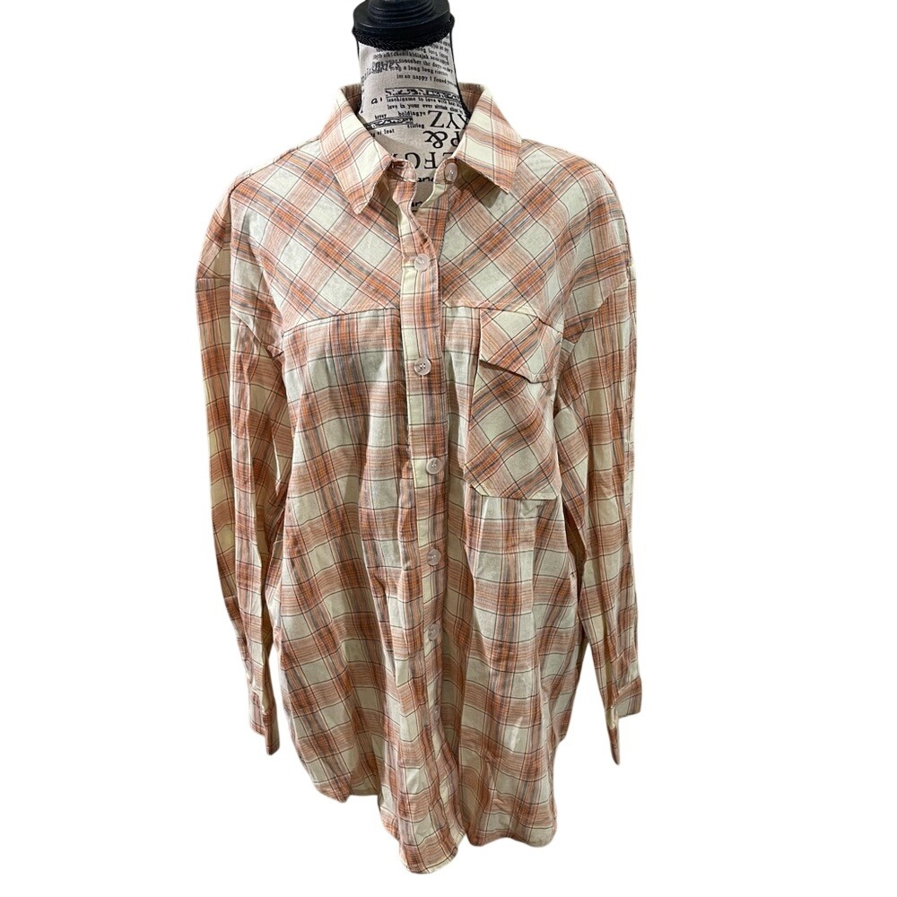 Plaid Button Down Shirt - Orange and Cream